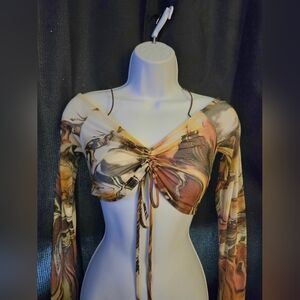 Multicolor Abstract Mesh Women's Top